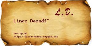 Lincz Dezső névjegykártya